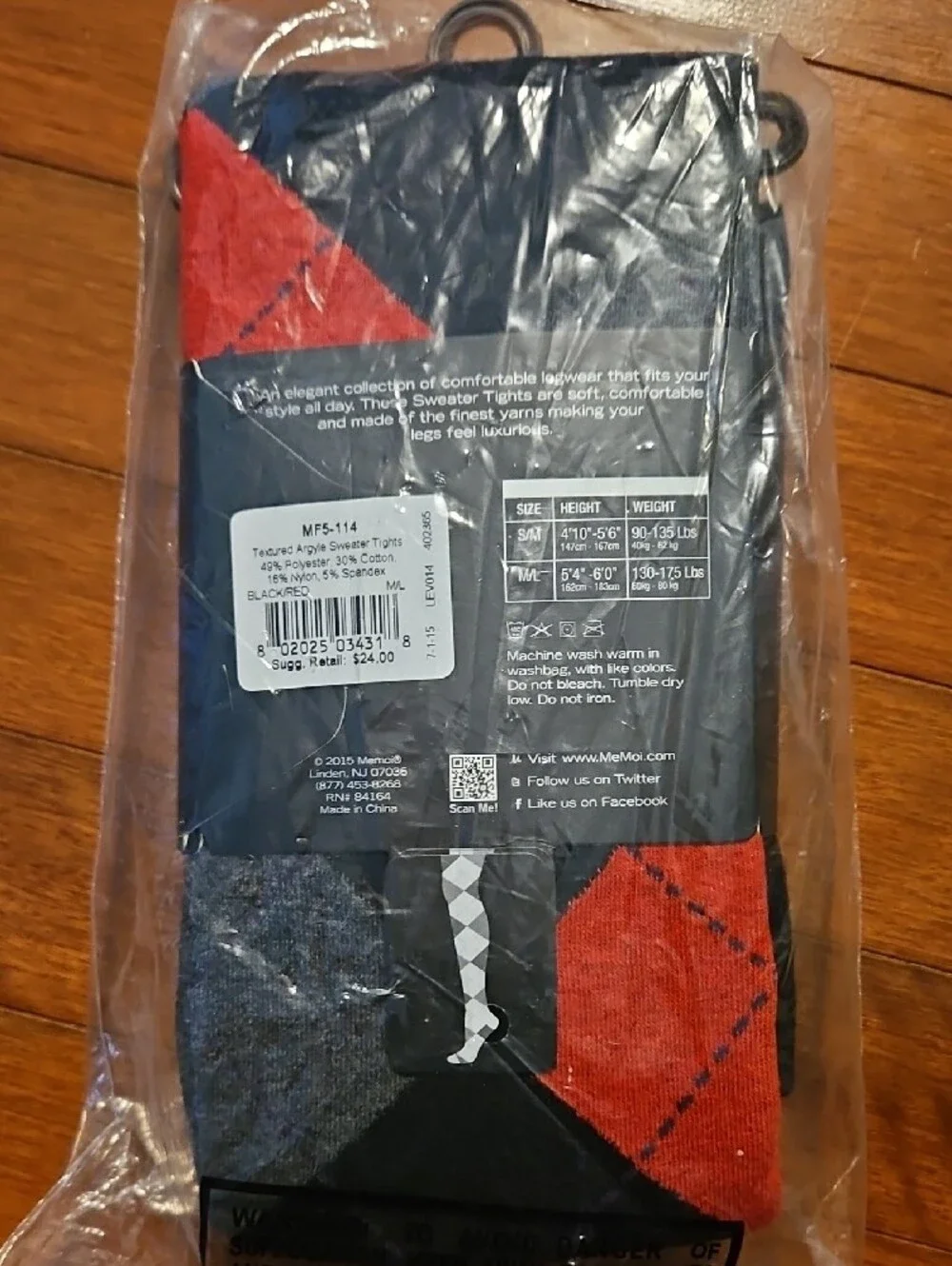 5FOR$30 MeMoi Sweater Tights in Black with Red Accent